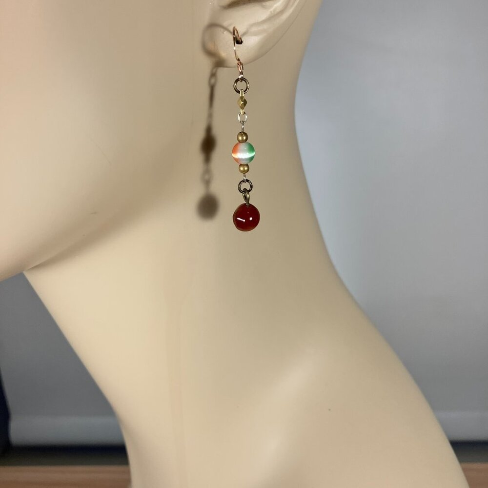 Handcrafted Carnelian and Givre Cats Eye Rosary  Earrings – 1-1/2” L
